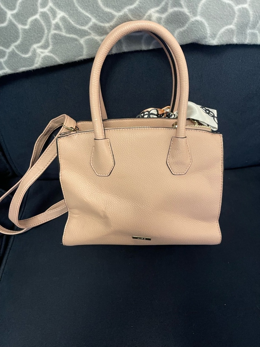 Aldo Peach-Pink Structured Top-Handle Satchel with Scarf Accent - Picture 2 of 8